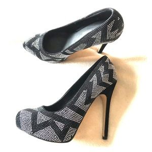 Aldo Black & Silver Rhinestone Stilettos